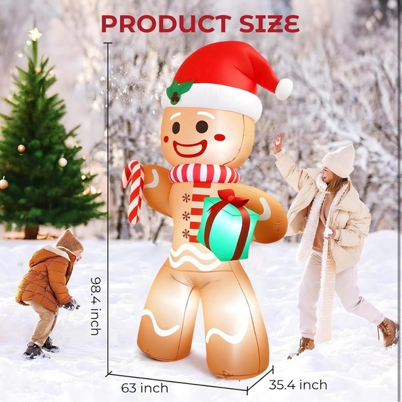 8ft Festive Gingerbread Inflatable with Santa Hat